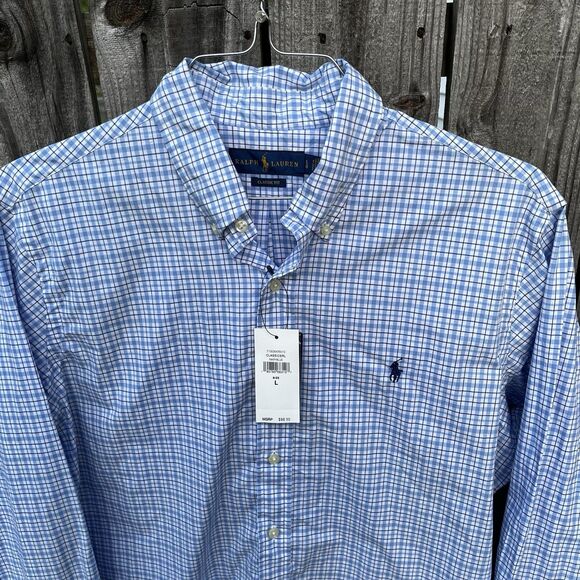 Polo Ralph Lauren Shirt Mens Large Classic Fit Gingham Plaid Blue Button Down - Picture 3 of 16